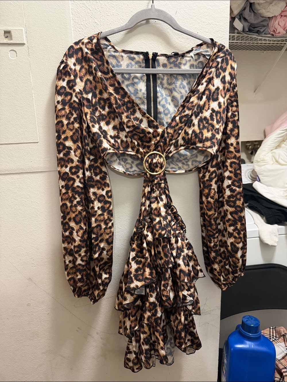 Fashion Nova Leopard Print Cutout Ruffle Mini Dress - Brown brand new